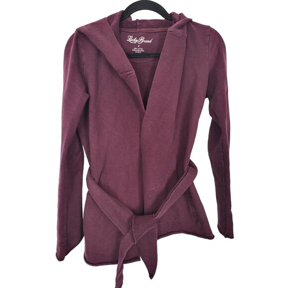 Lucky Brand Cardigan S Womens Long Sleeve Burgundy Pockets Pull Warm Lagen Look - Picture 1 of 5